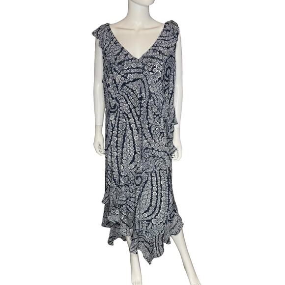 Tommy Hilfiger Plus Size Ruffled Printed Midi Dress Black White Women’s Sz 22W - Picture 2 of 10